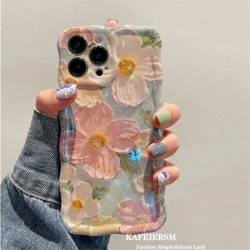 Ottwn Luxury Laser Oil Painting Flowers Phone Cases For iPhone 11 12  