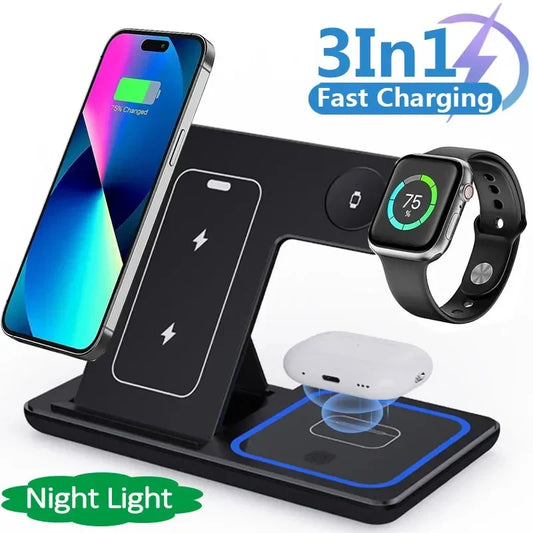 3 In 1 Foldable Wireless Charger Stand For iPhone 15 14 13 12 Pro Max