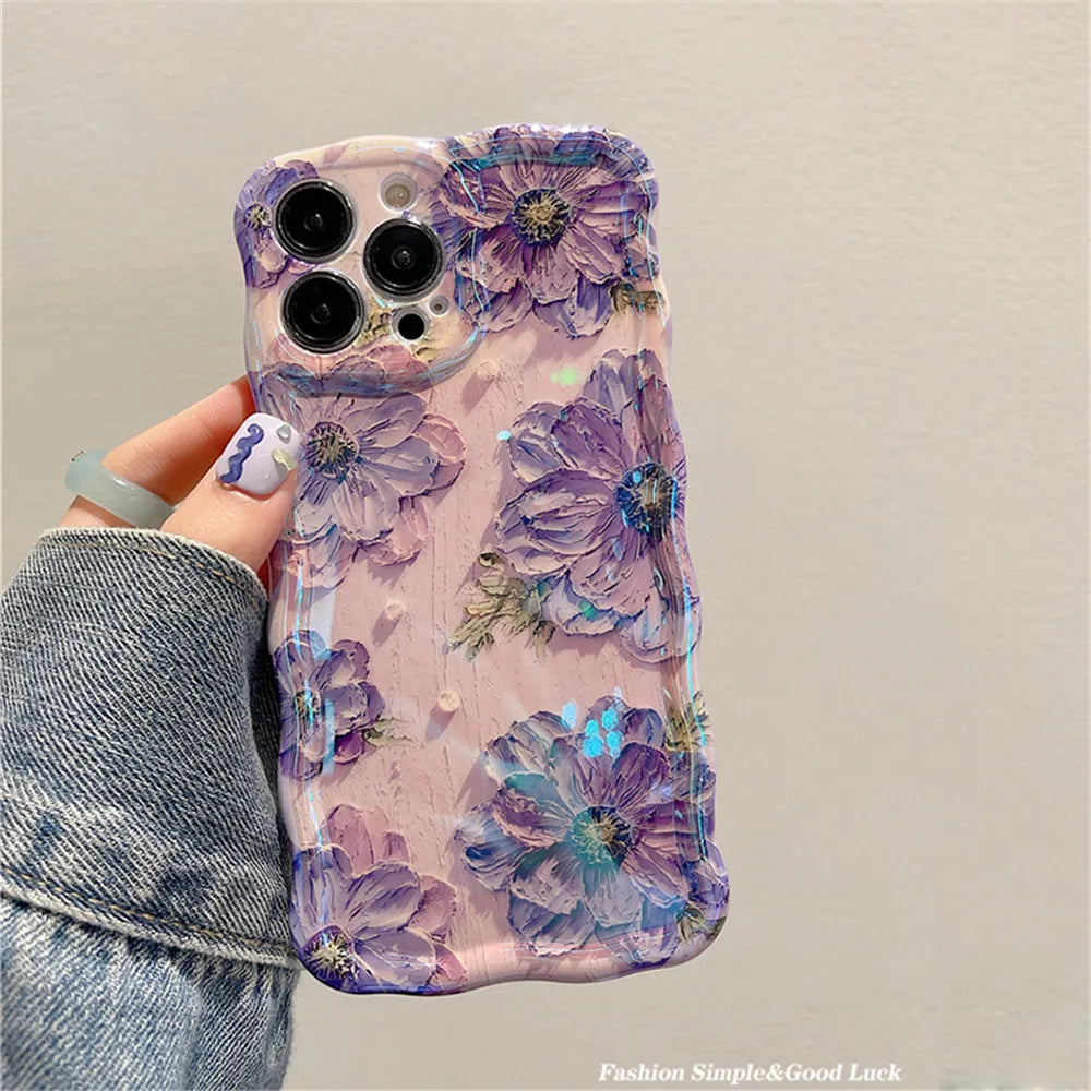 Ottwn Luxury Laser Oil Painting Flowers Phone Cases For iPhone 11 12  