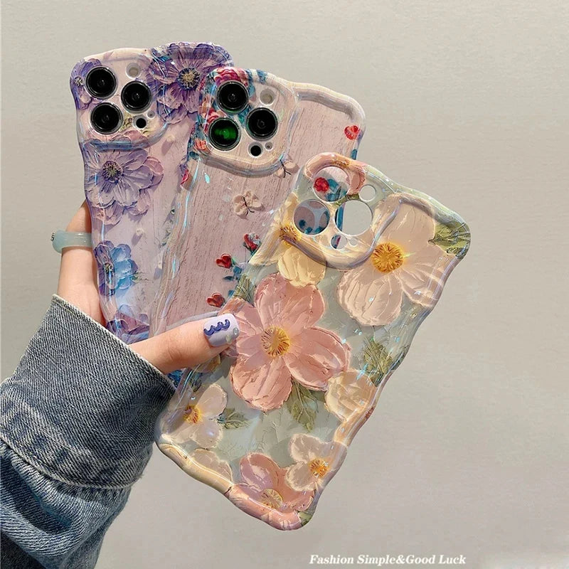 Ottwn Luxury Laser Oil Painting Flowers Phone Cases For iPhone 11 12  