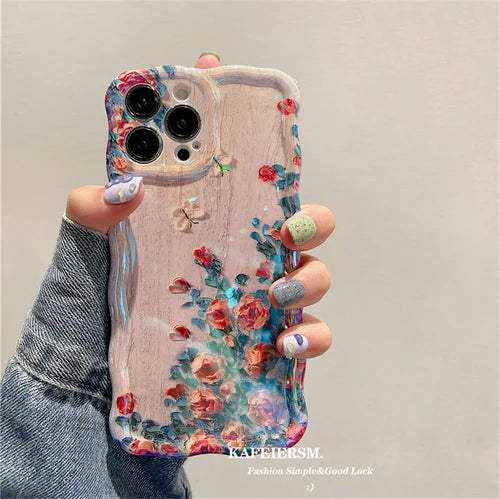 Ottwn Luxury Laser Oil Painting Flowers Phone Cases For iPhone 11 12  