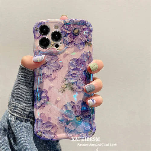 Ottwn Luxury Laser Oil Painting Flowers Phone Cases For iPhone 11 12  