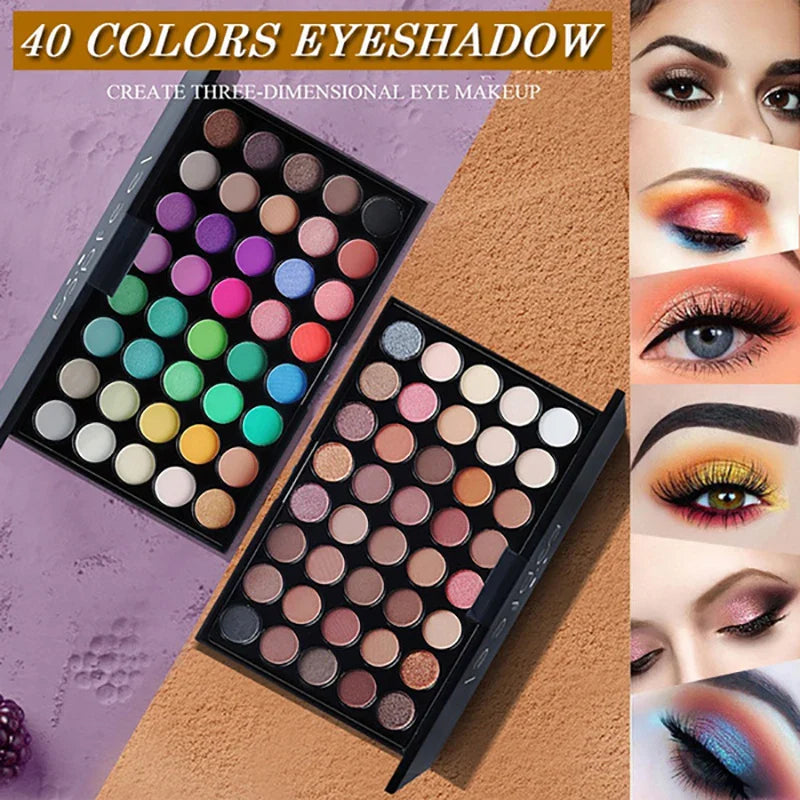 40 Color Matte Eyeshadow Palette Glitter Eye Shadow Waterproof Long